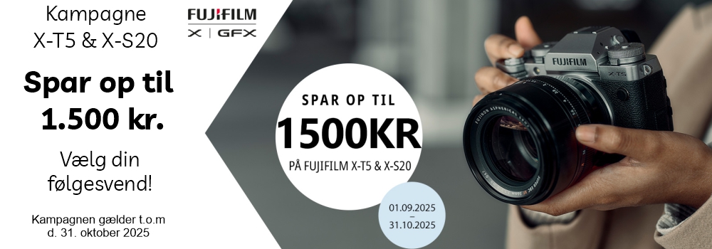 Fujifilm Instant Rebate Kampagne, Spar op til 1.500 kr. i rabat. Oplev x-series i butikken. gælder t.o.m 30 juni 2025